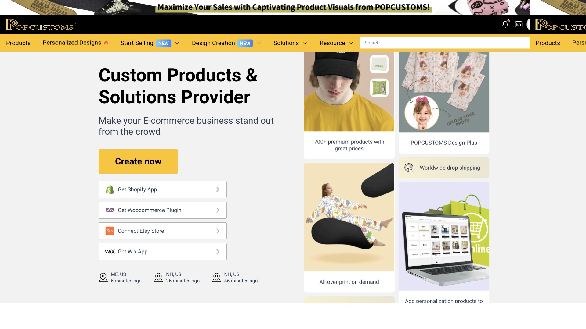 PopCustoms website screenshot