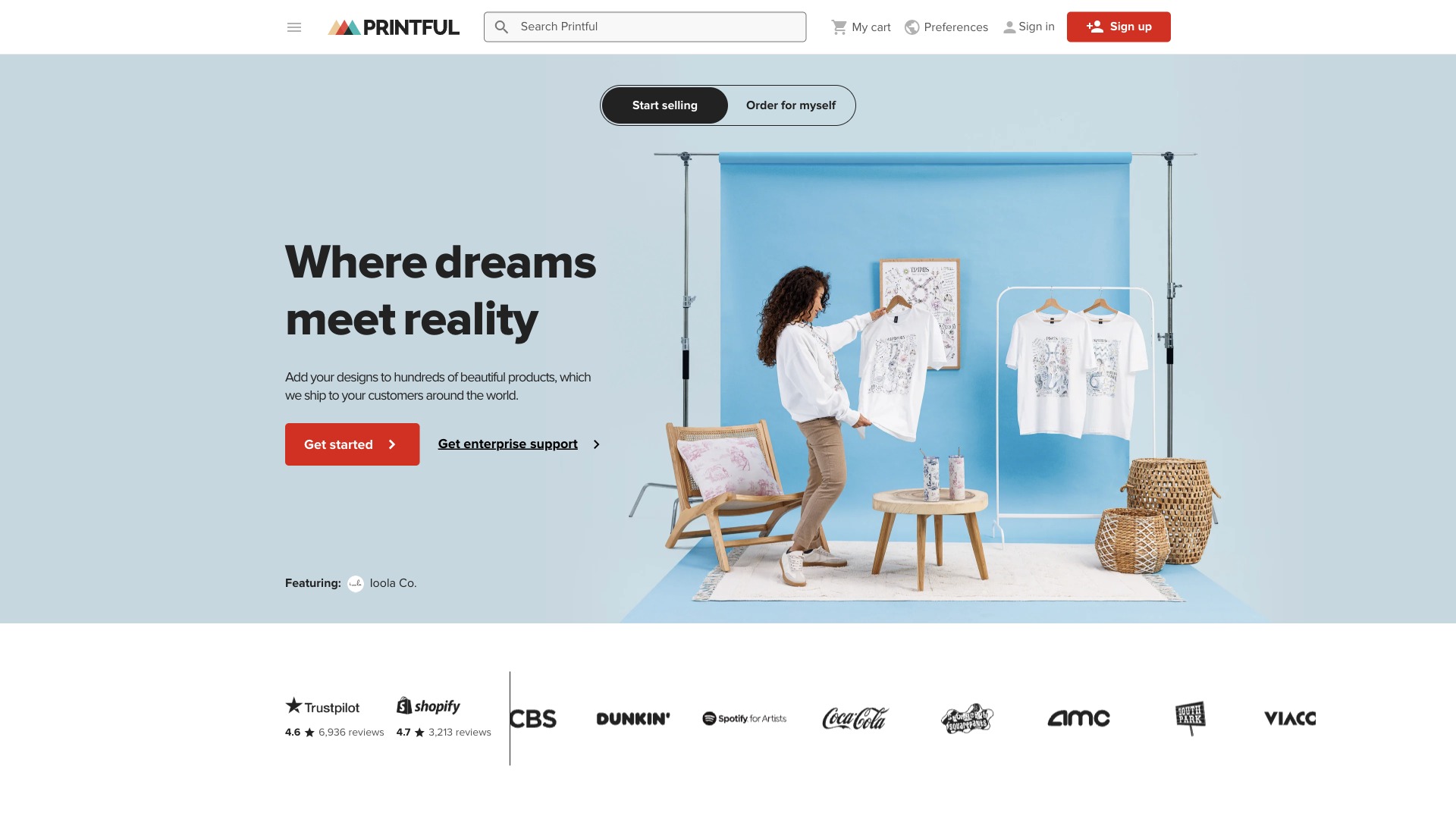 Printful website screenshot